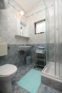 a bathroom with a toilet and a sink and a shower at Apartments and rooms by the sea Starigrad, Paklenica - 6588 in Starigrad