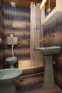 a bathroom with a sink and a toilet and a shower at Apartments and rooms with parking space Podgora, Makarska - 6790 in Podgora