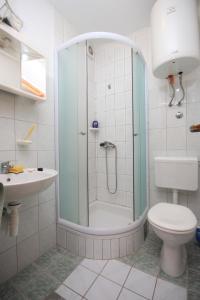 a bathroom with a shower with a toilet and a sink at Apartments by the sea Kali, Ugljan - 8202 in Kali