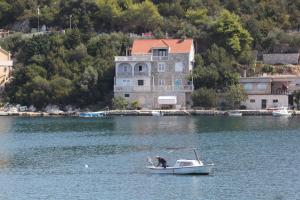 a man in a small boat in a large body of water at Apartments by the sea Zaklopatica, Lastovo - 8346 in Lastovo