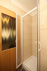eine Dusche mit Glastür im Bad in der Unterkunft Apartments by the sea Skrivena Luka, Lastovo - 8352 in Lastovo