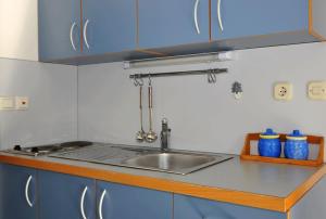 a kitchen counter with a sink and blue cabinets at Apartments by the sea Pasadur, Lastovo - 8351 in Ubli