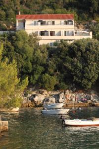 a building on a hill with boats in the water at Apartments by the sea Ubli, Lastovo - 8355 in Ubli