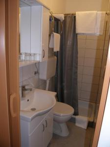 a bathroom with a sink and a toilet and a shower at Double Room Tkon 8377d in Tkon