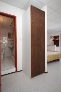 Zimmer mit einem Bett und einer Tür zum Bad in der Unterkunft Apartments and rooms by the sea Zaklopatica, Lastovo - 8339 in Lastovo