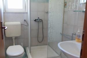 a bathroom with a shower with a toilet and a sink at Apartments by the sea Luka, Dugi otok - 8182 in Luka