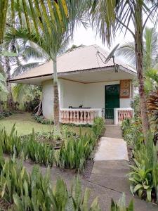 a house with a palm tree in front of it at Jupiters Garden Cottages in Lawa-an