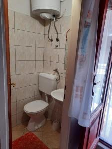 a small bathroom with a toilet and a sink at Studio Susica 8265a in Ugljan
