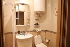 a small bathroom with a sink and a toilet at Sea&Sand apartments in Juodkrantė +35 photos