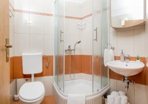a bathroom with a shower and a toilet and a sink at Apartments and rooms with parking space Rogoznica - 10339 in Rogoznica +32 photos