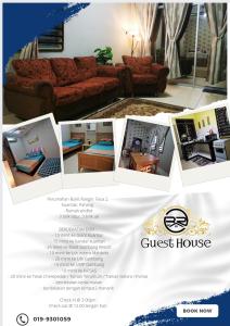 un collage di foto di un soggiorno con divano di BR Guesthouse Kuantan a Kuantan
