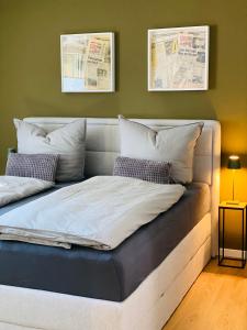 a bed with two pillows on it in a room at Mainberger in Schonungen