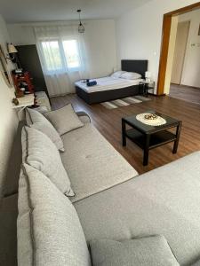 uma sala de estar com um sofá e uma cama em Kuća za odmor Fjaka em Sotin