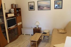 sala de estar con sofá y TV en Apartments by the sea Pisak, Omis - 10410, en Mimice