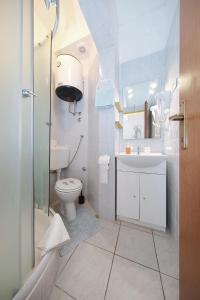 a bathroom with a toilet and a sink and a shower at Apartments by the sea Tkon, Pasman - 8414 in Tkon