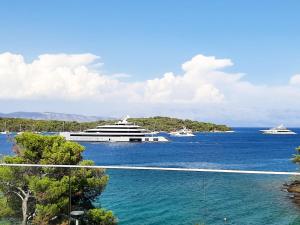 a view of a large cruise ship in the water at Vila Casa di mare Jelsa, otok Hvar in Jelsa
