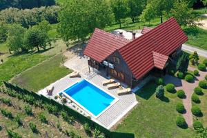 an aerial view of a house with a swimming pool at Green silence in Bedenica