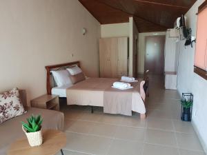 a bedroom with a bed and a table and a couch at Villa Helios in Stavros