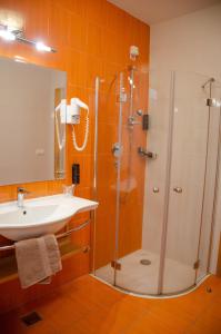 a bathroom with a shower and a sink at Luxury apartments Prežin in Pohorje