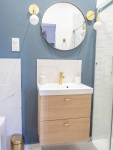 een badkamer met een wastafel en een spiegel bij Le Cocoon - Appartement cocooning à Orange in Orange