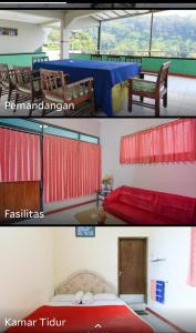 2 Bilder eines Zimmers mit einem Bett und einem Tisch in der Unterkunft Liemas hotel in Pasuruan