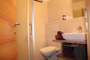 een badkamer met een toilet en een wastafel bij Schneiderhof in Valdurna