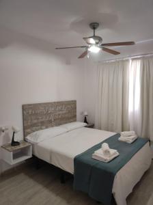 Parque HolandesにあるCasa Guira - Fuerteventuraのベッドルーム1室(ベッド1台、シーリングファン付)