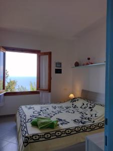 a bedroom with a bed and a large window at Casa Faedda Costa Paradiso in Costa Paradiso