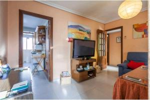 a living room with a couch and a television at PISO CON BUENA RED WIFFI FIBRA ÓPTICA Alquiler de habitaciones in Seville