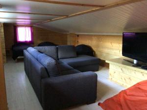 ein Wohnzimmer mit Sofa und Fernseher in der Unterkunft Kuhmit cottages in Kuusamo