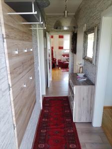 - un couloir d'une maison avec un tapis rouge dans l'établissement Ferienwohnung Krenn, à Feldbach