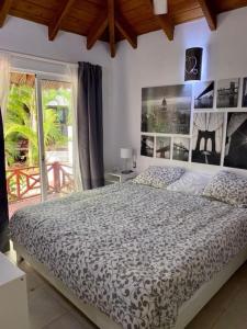 um quarto com uma cama grande e uma janela em Villa tropical in private residence em Las Terrenas