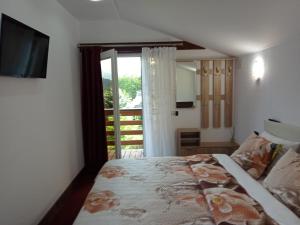 ボルシャにあるCasa Danci IIのベッドルーム1室(ベッド1台付)、スライド式ガラスドアが備わります。