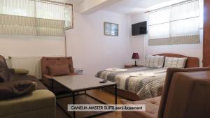 a bedroom with a bed and a couch and a table at Aeroport - Relax Casa Victoria in Otopeni