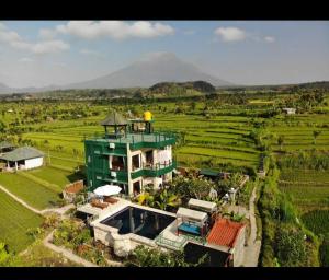a large green house in the middle of a field at GumiBali Villa in Tirtagangga