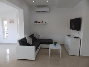 a white living room with a couch and a tv at Apartments by the sea Savar, Dugi otok - 11540 in Brbinj