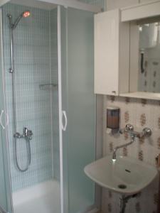 a bathroom with a sink and a shower and a sink at Apartments by the sea Drace, Peljesac - 11502 in Janjina