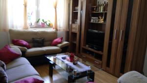 a living room with two couches and a tv at Holiday house with a parking space Smoljanac, Plitvice - 13741 in Smoljanac