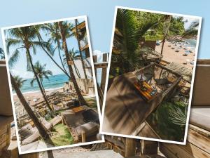 two photographs of the beach and a picture of a resort at Apartamento Auge da Bahia in Salvador