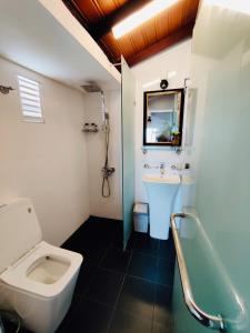 a bathroom with a toilet and a sink and a tub at The Heritage Inn in Kandy