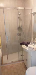 a shower with a glass door in a bathroom at STUDIO CONFORT ET LUMINEUX avec LOGGIA ET PARKING in Balaruc-les-Bains +14 photos