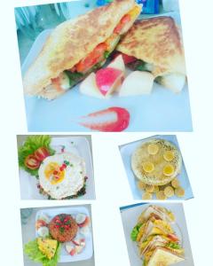 un collage de cuatro fotos de comida en platos en 3 Maria Cottage en Ngurblut