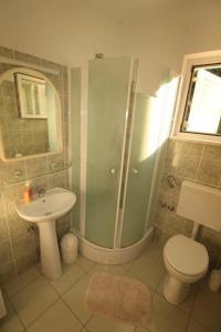 a bathroom with a shower and a toilet and a sink at Apartments by the sea Zlarin - 14025 in Zlarin