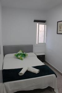a white bed in a room with a window at Apartamentos con Terraza Desayuno Gratis in Madrid