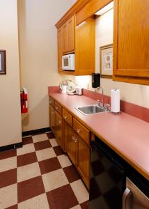 uma cozinha com um lavatório e um micro-ondas em Captain Henderson House em Arkadelphia