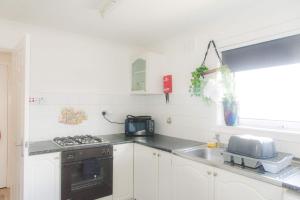 a kitchen with a sink and a stove top oven at Dumfries Apartment in Dumfries
