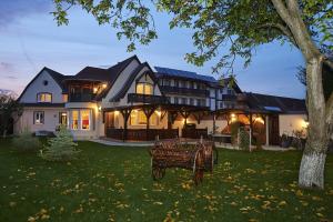 a large house with a bench in the yard at Conacul Ambient in Cristian