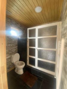 a bathroom with a toilet and a window at Cabañas 644 in Porvenir