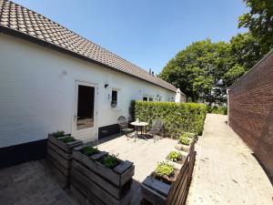 einen Hinterhof mit einer Terrasse mit einem Tisch und Stühlen in der Unterkunft De Vier Linden in Vierlingsbeek