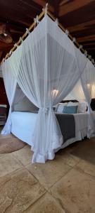 a bed with a canopy in a room at Bangalô Kauli Seadi Eco-Resort in São Miguel do Gostoso